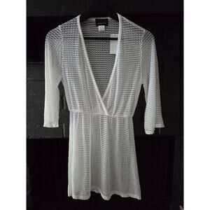 Jordan Taylor White Chevron V-Neck 3/4 Sleeve Sheer Swim Cover Dress sz Small